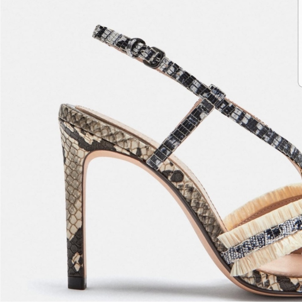 Zara Snakeskin Strappy Heels - Cream and Black - Picture 6 of 15